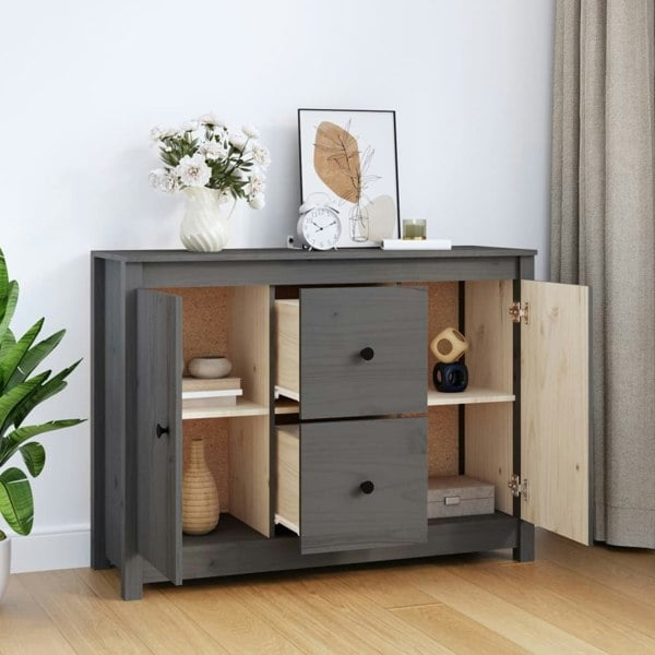 Berkfield Sideboard Grey 100x35x74 cm Solid Wood Pine