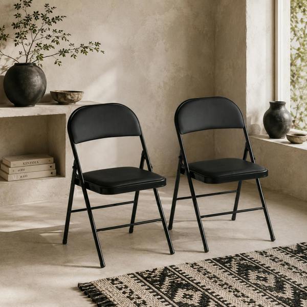 Wyld Haus Dihaka Metal And Fabric Black Cushioned Folding Chairs Set Of 2