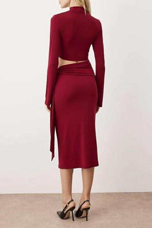 WOVCOR Cut-Out Midi Knitted Dress