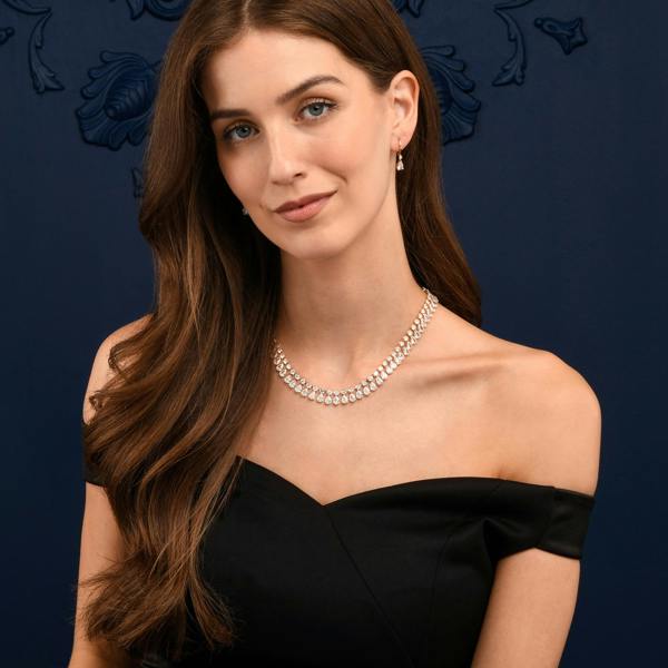 Zavana Gold Crystal Necklace with Round & Pear Shaped Cubic Zirconia Stones For Women