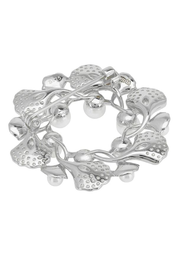 Latelita Ginkgo Leaf And Pearl Wreath Brooch Silver