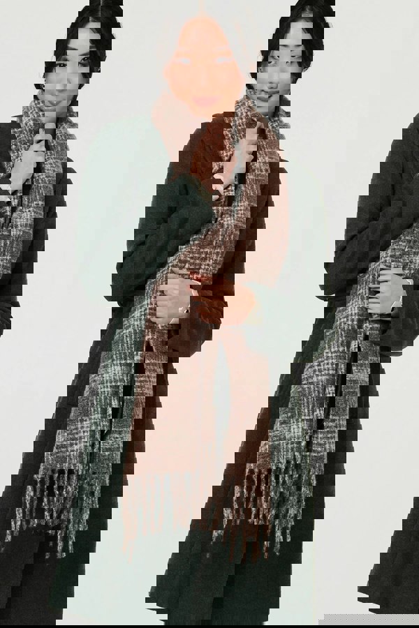 Grey | Checked Tassel Fringed Scarf
