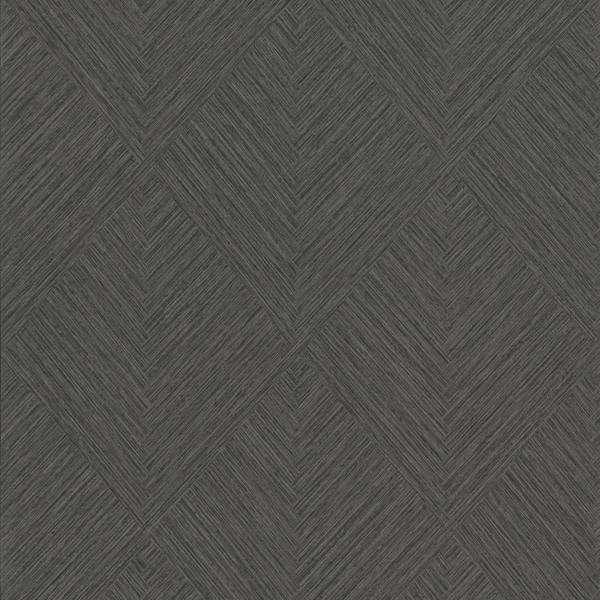 Grandeco Boutique Loni Geometric Natural Weave Luxury Weight  Embossed Wallpaper, Black Ash