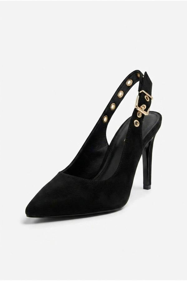 Anais Faux Suede Pointed Toe Heels - Black