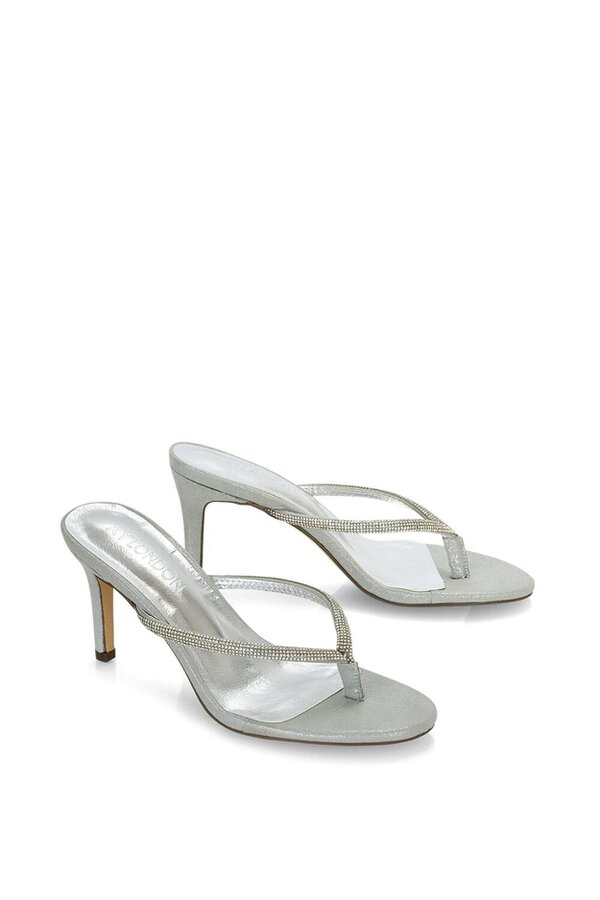 XY LONDON Thong Strap Slip On Stiletto Diamante Heeled Sandal Mules