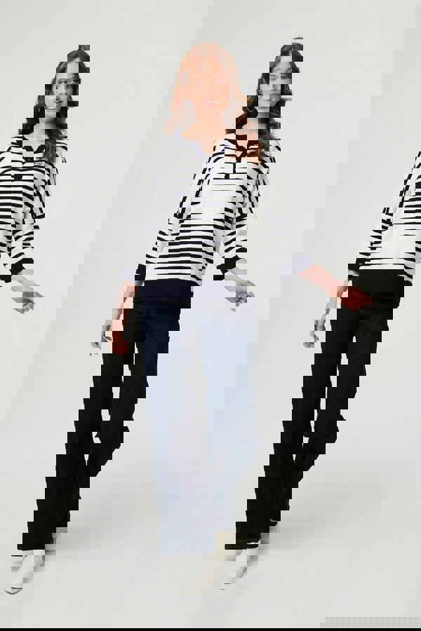 Navy | Striped Oversized Drop Shoulder Top
