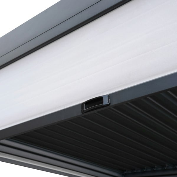Monstershop Anthracite Aluminium Pergola With White Blinds & 2 Shutter Panels - 3m x 3m