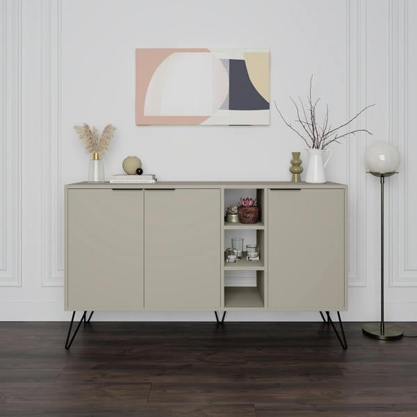 Decortie Clara Sideboard Cabinet Modern Storage Shelves Hairpin Legs 142cm
