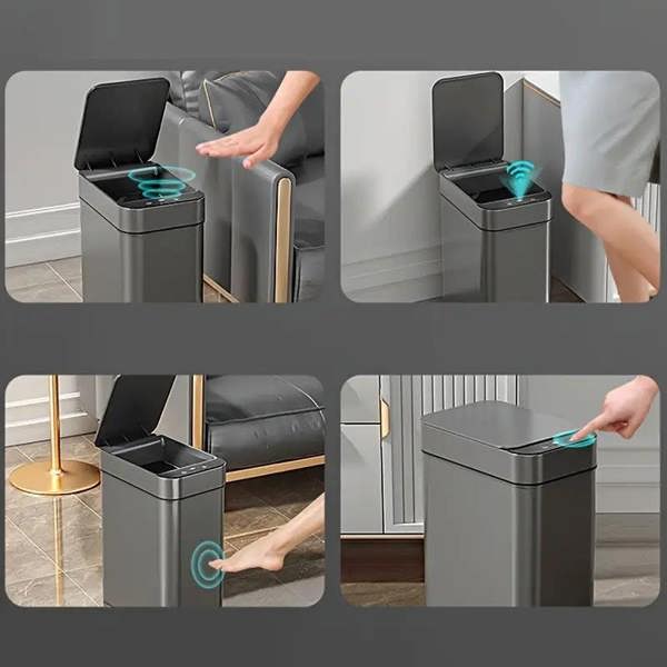 Dyzi 2pcs Black Motion Sensor Trash Cans Slim Automatic Touchless Bins