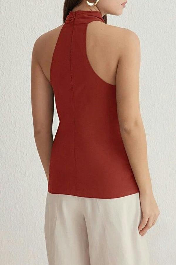 WOVCOR Halter Neck Knotted Woven Blouse
