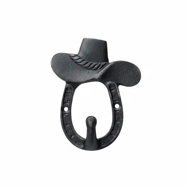 Antique Cast Iron Horseshoe & Cowboy Hat Single Coat Hook - 100mm