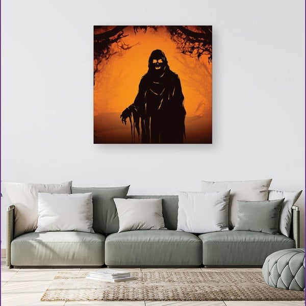 Warren Reed A Spooky Black And Orange Ghost Canvas