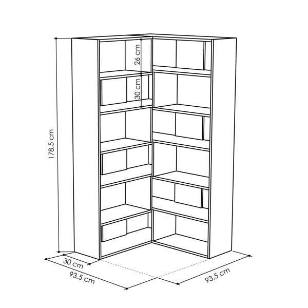 Decortie Molly Corner Bookcase 5 Tier Wall Mounted 178.6x93.6x29.6cm