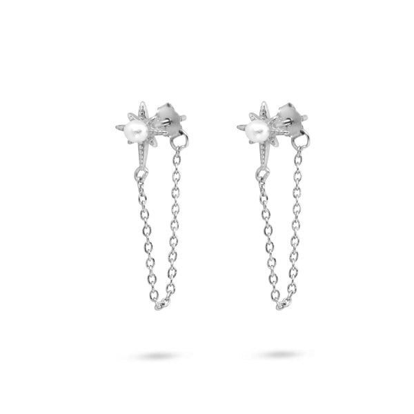 Gold Trip Pearl Star Chain Drop Earrings