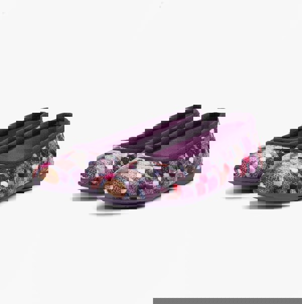 Sleepers SAMIRA Womens Polka Dot Velour Lined Ballet Slippers Purple/Multi