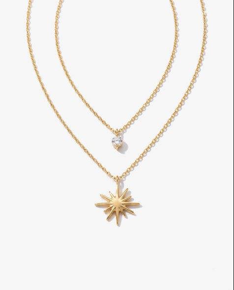 Elk & Bloom 14K Gold Double Star Diamanté Pendant Necklace