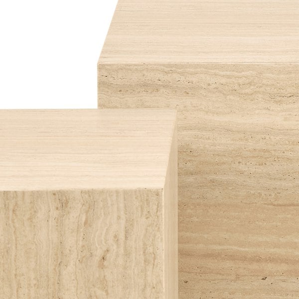 Furniture To Go Dice Square and Rectangular Coffee Table Set of 2 in Travertine Rough Paper Effect