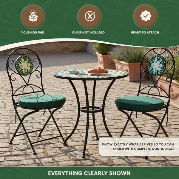 Round Pad for Bistro Chair, 40cm Diameter Seat Cushion with Ties and Adjustable Back Strap, Zipped Removable Cover