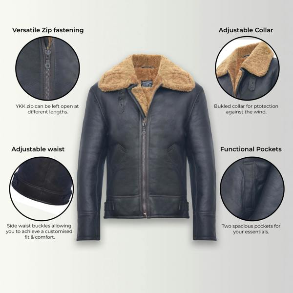 Infinity Leather Mens B3 WW2 Leather Sheepskin Aviator Flying Jacket-Hartland