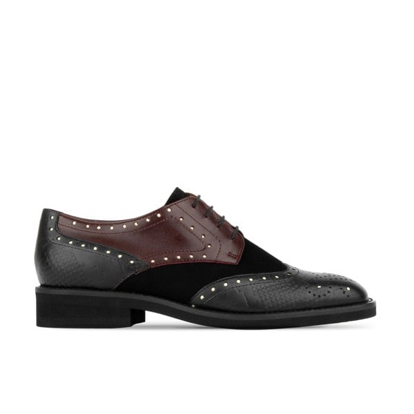 Embassy London Eton - Burgundy Snake - Women's square toe leather lace up in burgundy and black