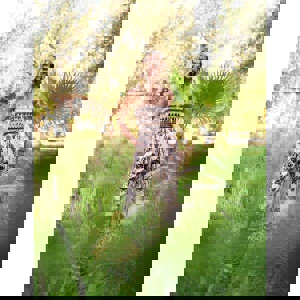 Blue Vanilla Tribal Print Bardot Tie Neck Jumpsuit