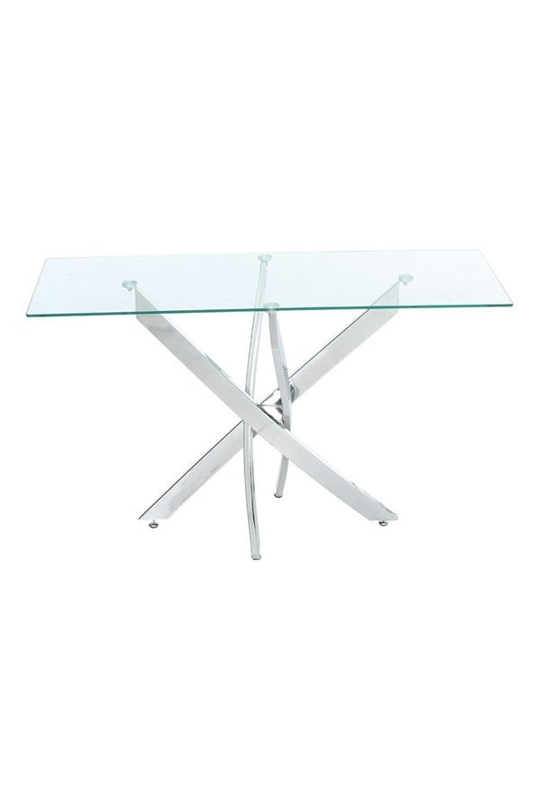 Living and Home 40cmD Stylish Tempered Glass Coffee Table Rectangular Dining Table with Chrome Cross Legs