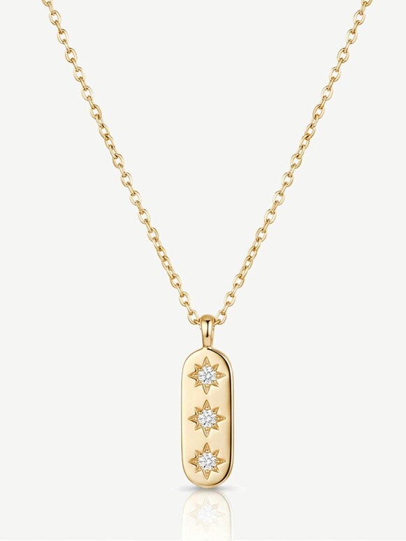 Muchv Vertical Bar Necklace With Three Stars in 18k Gold or Silver - Gold - Gold