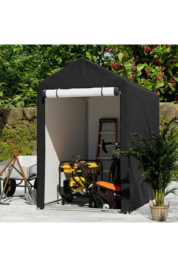 3x5FT/4x6FT Outdoor Storage Shed Bicycle Shelter with Waterproof Apex Roof and Roll-Up Door,Black