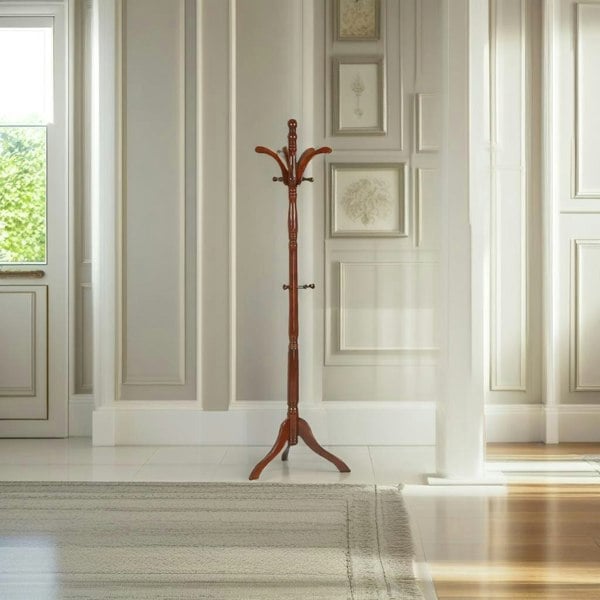 Modcraft Tall Vintage Wooden Coat Stand – 6ft with 13 Hooks for Hats