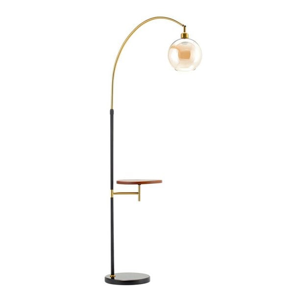 Modern Adjustable Arc Floor Lamp with Wood Tray Floor Lamps Living and Home
