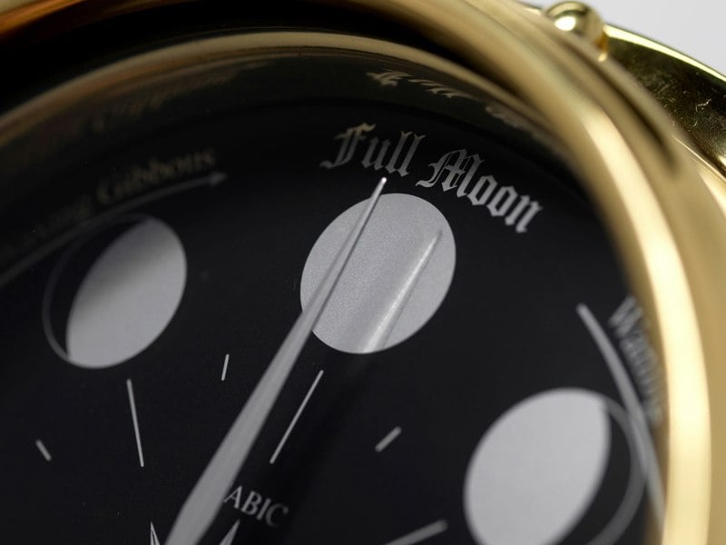 Handmade Prestige Moon Phase Clock in Solid Brass With A Jet Black Dial created with a mirrored backdrop - TABIC CLOCKS