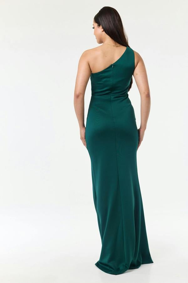 LuvForever Green One Shoulder Side Slit Maxi Dress
