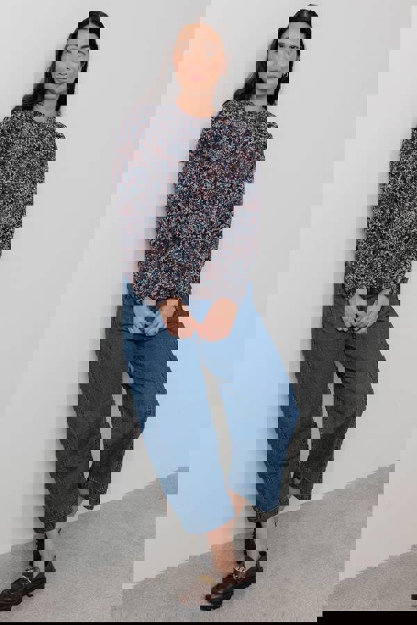 Lily & Me Eastcombe High Neck Floral Print Top Chocolate