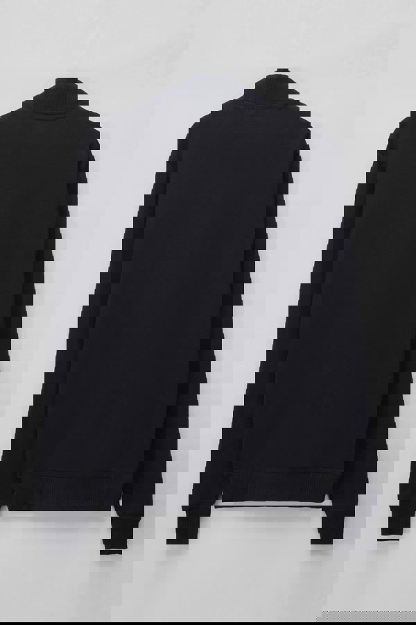 Black Zip Through Varsity Bomber Jacket