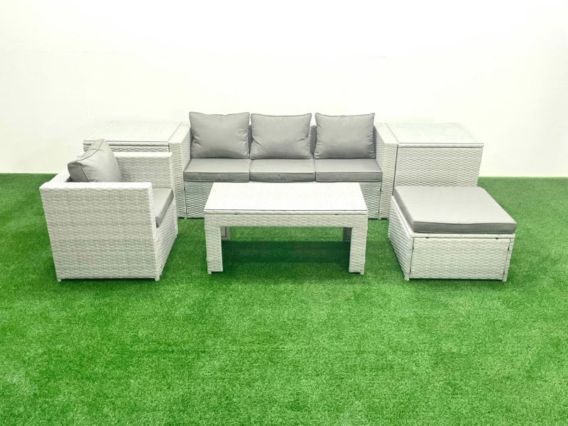 Fimous Outdoor Rattan Garden Furniture Set with Grey Cushions Luxury 5 Seater with Chair and Coffee Table For Conservatory,Patio