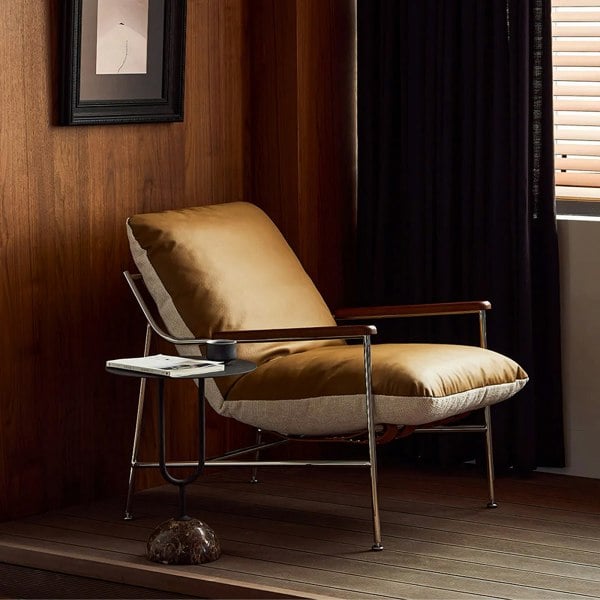 Weilai Concept Prasad Lounge Chair Armchair With Ottoman, Real Leather