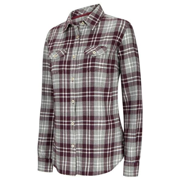 Hoggs of Fife Eilidh shirt in merlot check, front view showing button-down style and shaped fit, smart and comfortable for country wear