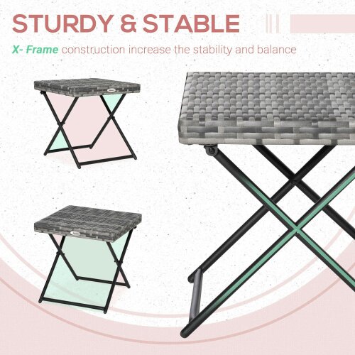 Wyld Haus Tasaso Faux Rattan Grey Square Folding Outdoor Side Table With Steel Frame