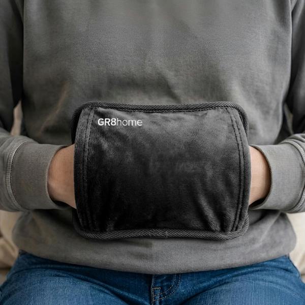 Gr8 Home Rechargeable Electric Hot Water Bottle Plush Hand Pouch Warmer Heat Pad Black 1L