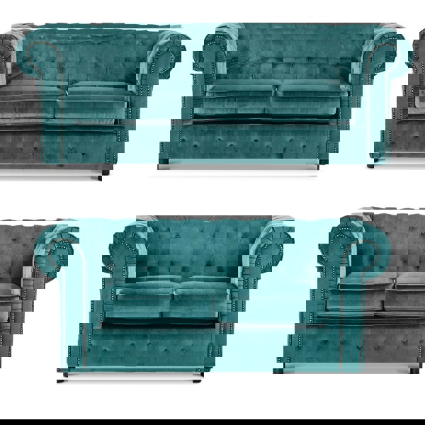 Furnishings For Less Ashbourne Chesterfield Plush Velvet Fabric Sofa Suite