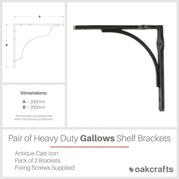 Pair of Antique Cast Iron Heavy Duty Gallows Shelf Brackets