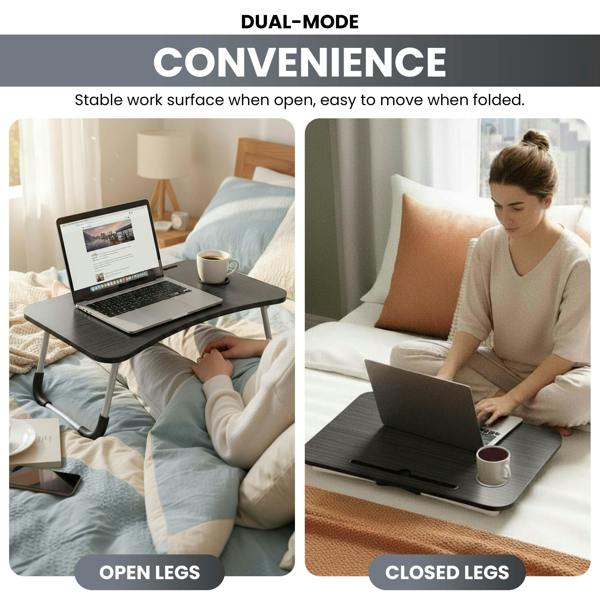 LKH HOME COLLECTION Foldable Laptop Table with Tablet Holding Slot - 60×40×28 cm Portable Bed Tray with Drink Holder, for Bed, Sofa & Desk