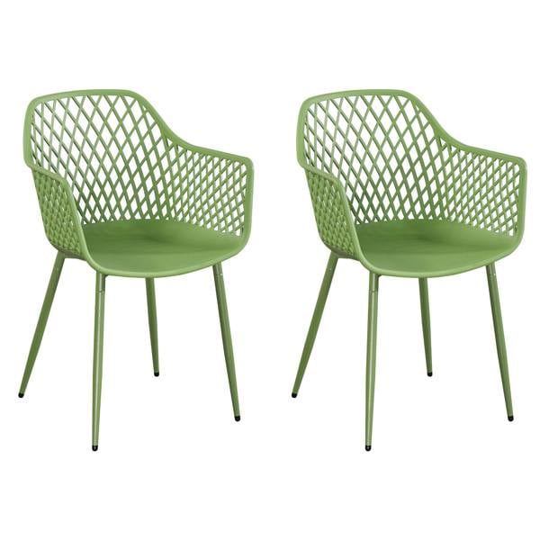 Core Products 3 Piece Bistro Garden Set, Pair Of Lattice Armchairs & Square Plastic Table, Moss Green
