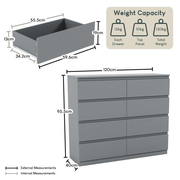 Vida Designs Denver 8 Drawer Chest, Black