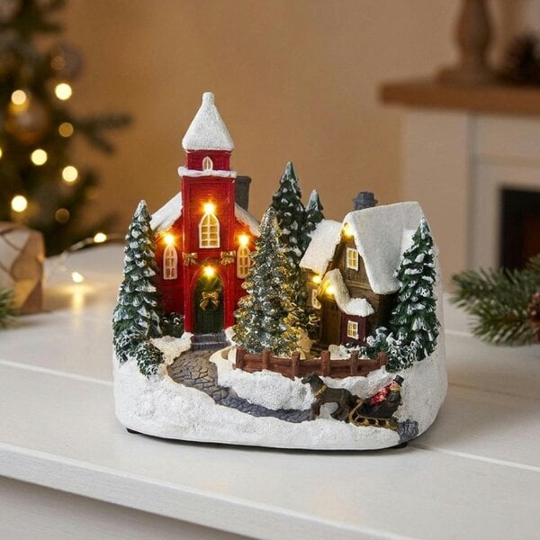 Garden Greatness LED Light Up Church With Rotating Tree