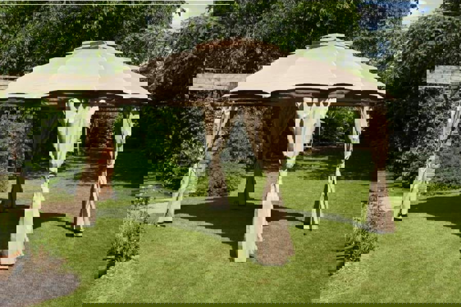 Glendale Rio Waterproof Garden Gazebo with Curtains – 3m x 3.65m | Mocha The Garden Furniture Shop