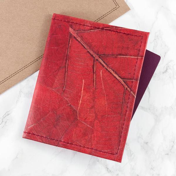Abode Home & Gifts Leaf Leather Passport Cover | Red