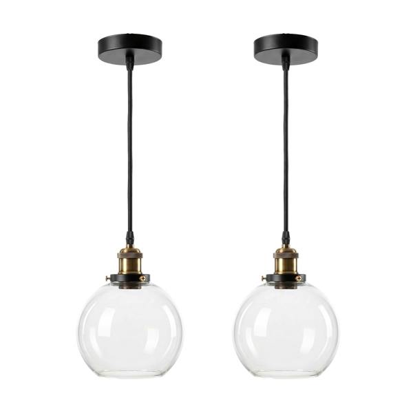 Emitto 2PCS Ceiling Pendant Light Industrial Glass LampShade Adjustable Cable