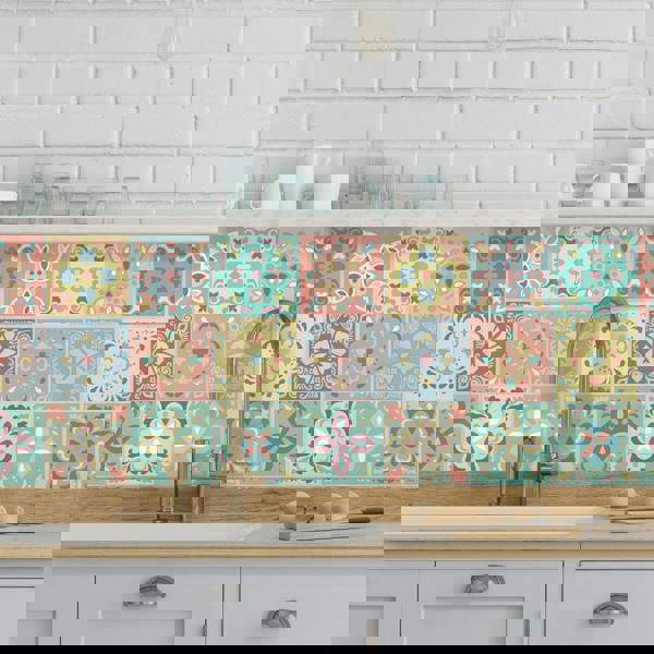 WT1558 - Marbella Colourful Spanish Wall Tile Sticker Set - 15 cm x 15 cm - 24 pcs