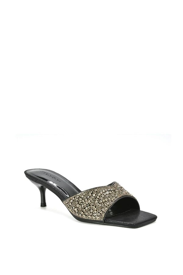 XY LONDON Sparkly Crystal Kitten Heeled Sandal Mules